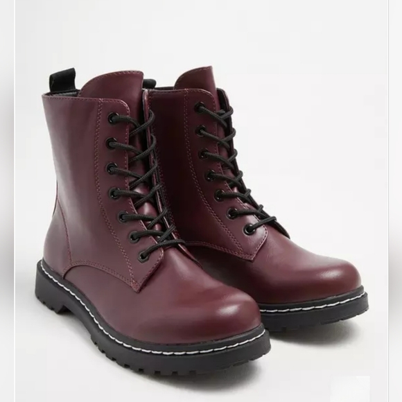 Torrid Combat Boots in Maroon Wide Width - Picture 5 of 15